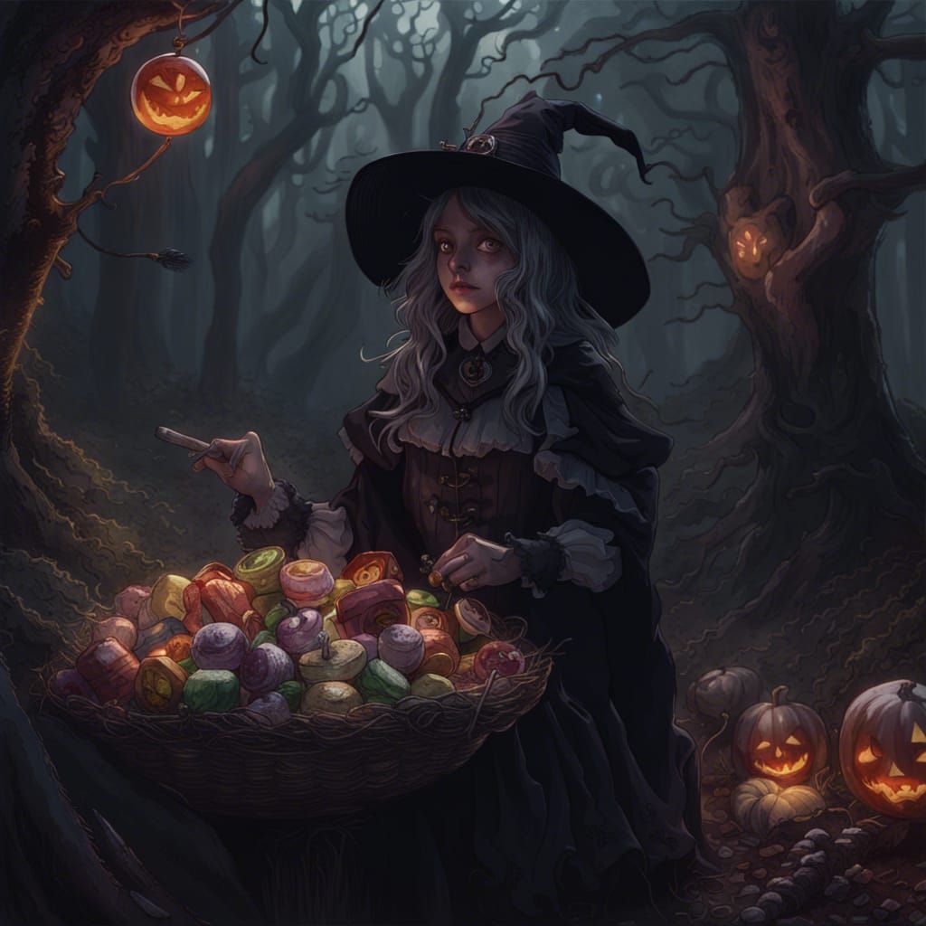 Intricate Witch Candy Art in Dark Academia Style