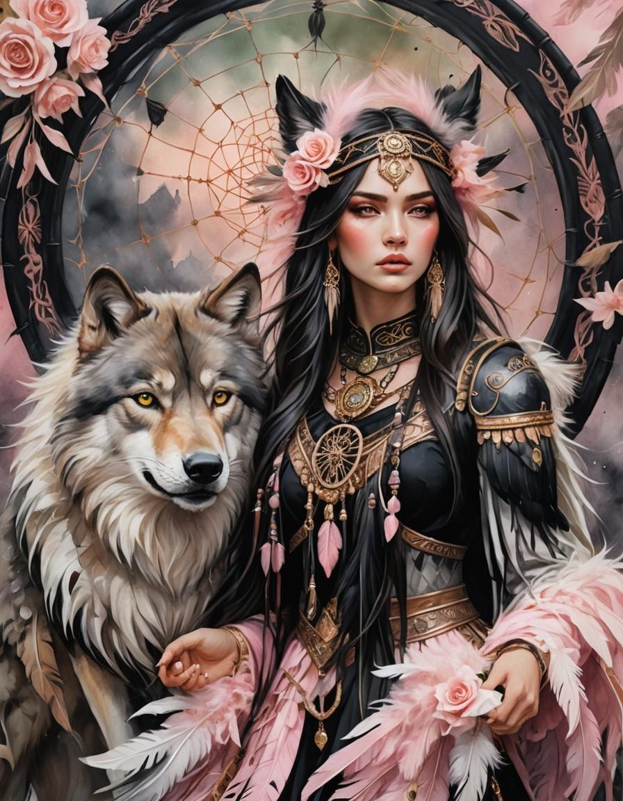 Warrior Princess with Wolf in Fantasy Realism