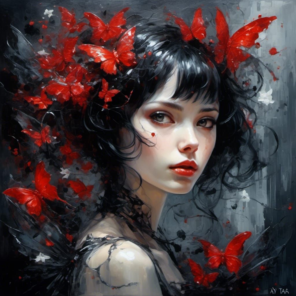 Ethereal Fairy in Gothic Noir Oil Painting