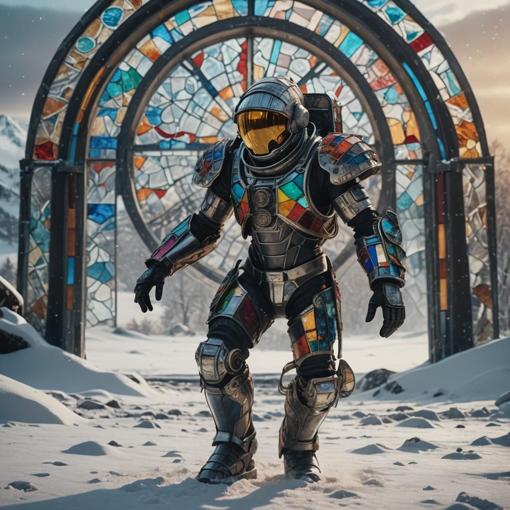 Biomechanical Astronaut Ballet in Snowy Wasteland