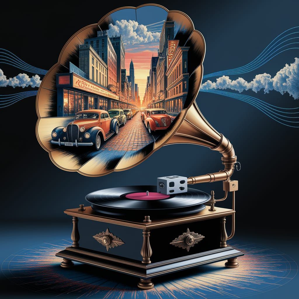1930s Retro Cityscape Blooms from Golden Gramophone in Digit...