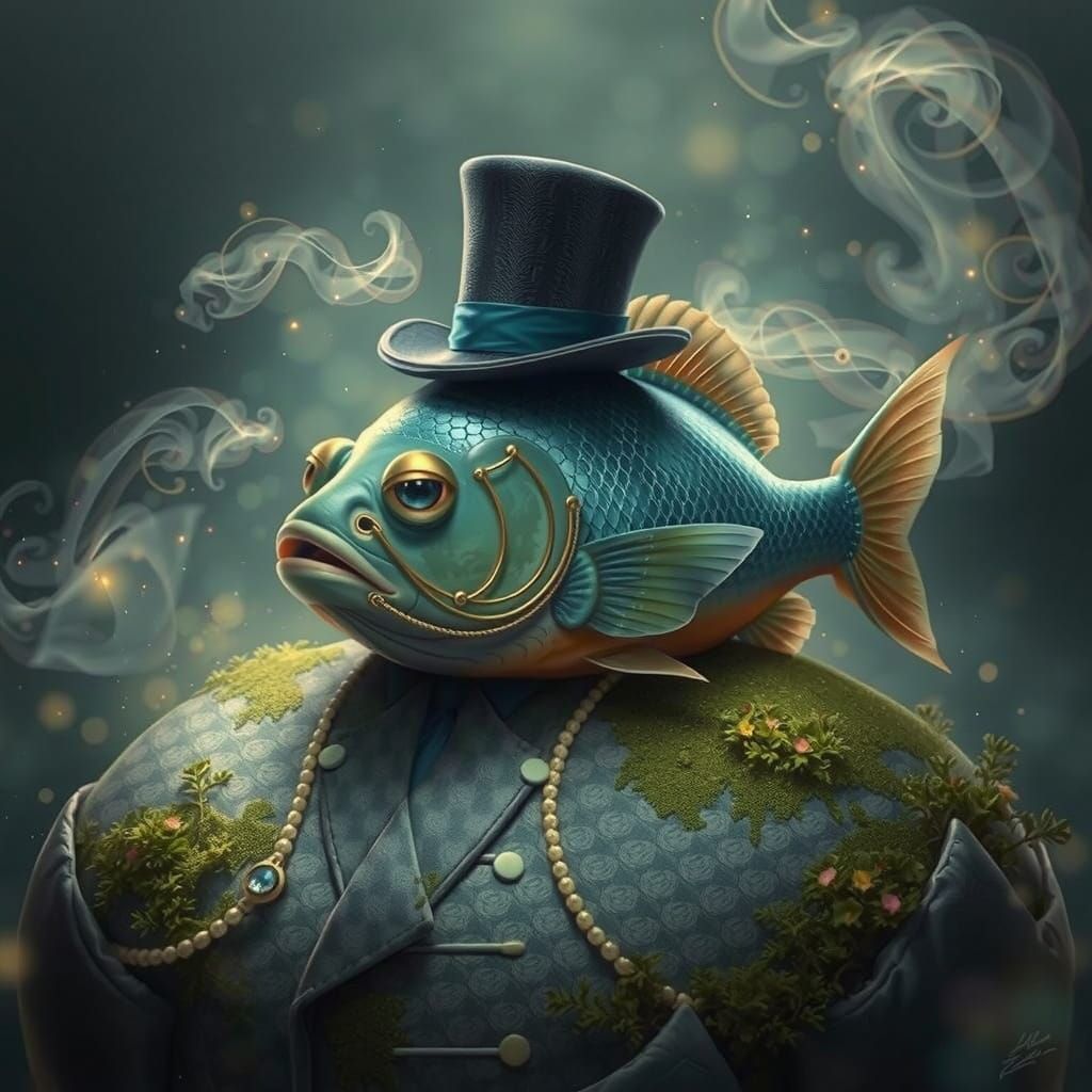 Majestic Human-Fish Hybrid in Elegant Top Hat