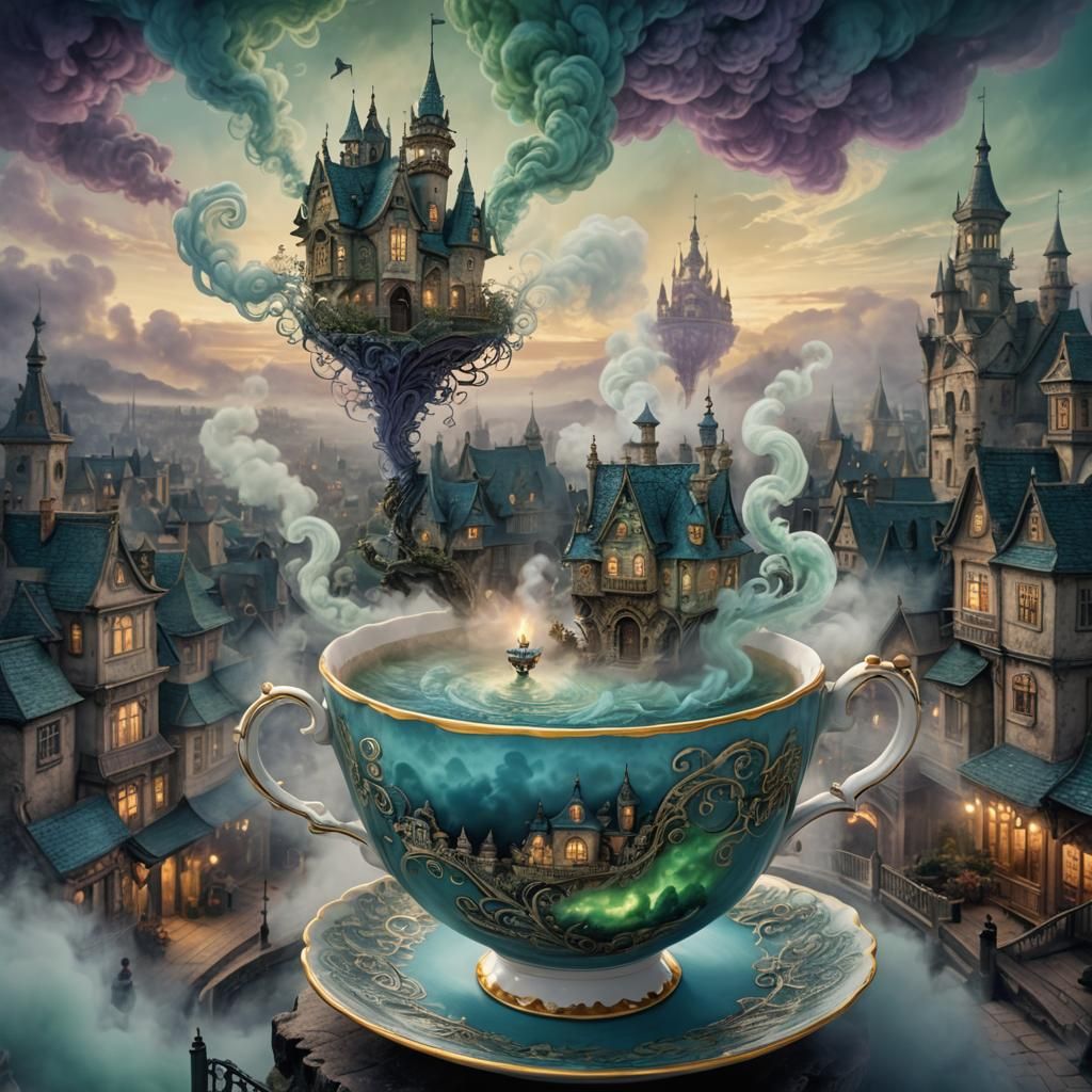 Town in Teacup: Surreal Fantasy Concept Art