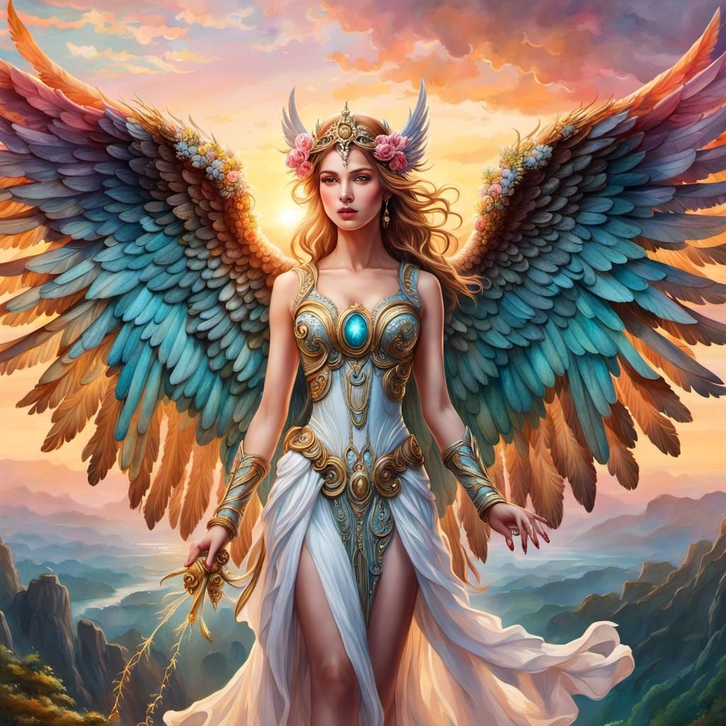 Detailed Seraphim Angel in Digital Watercolor Illustration