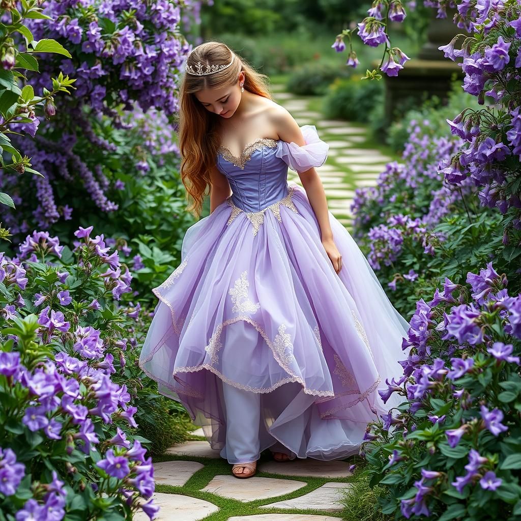 Princess in Violet Garden: A Pre-Raphaelite Portrait