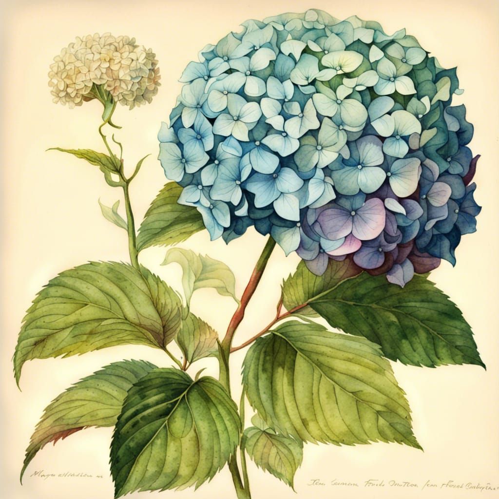 Hydrangea Botanical Print in Watercolor Style