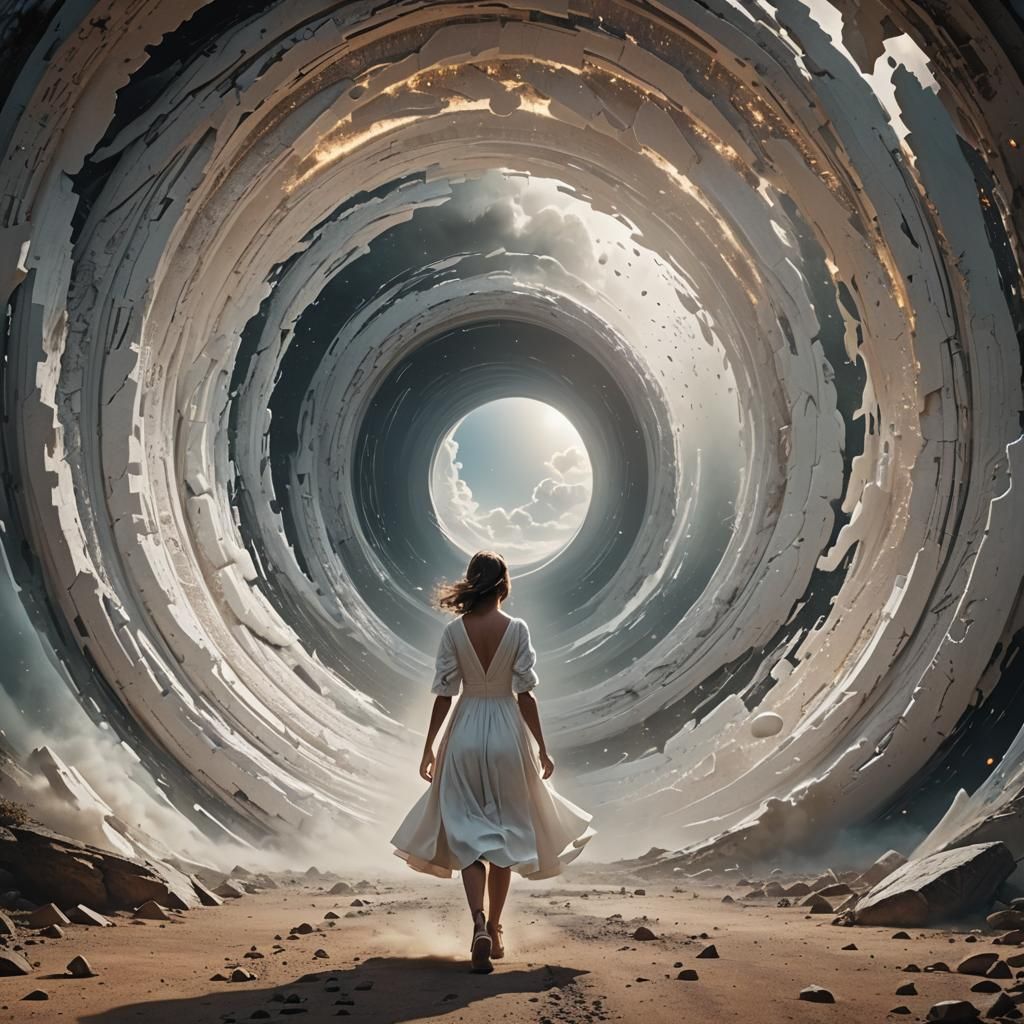 Woman Walks to Vortex Portal: Digital Matte Painting