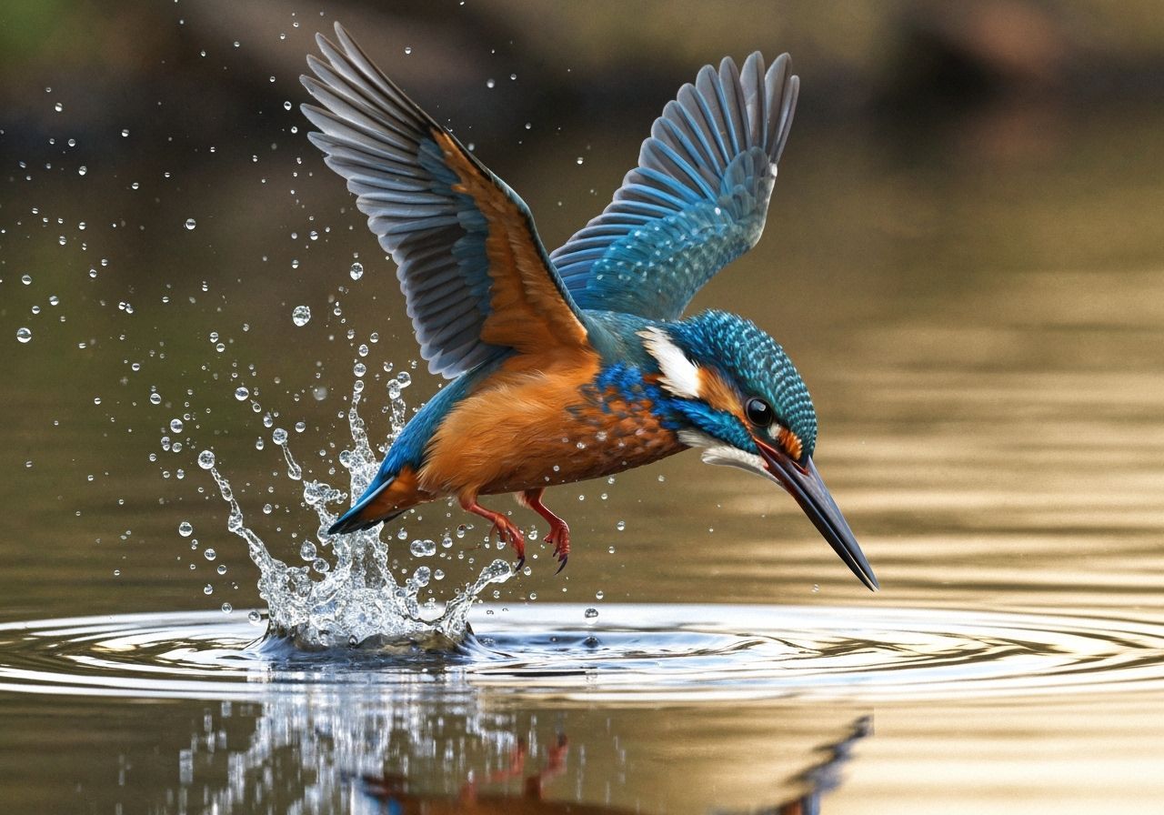 Kingfisher Dive: Neo-Impressionist Oil Painting