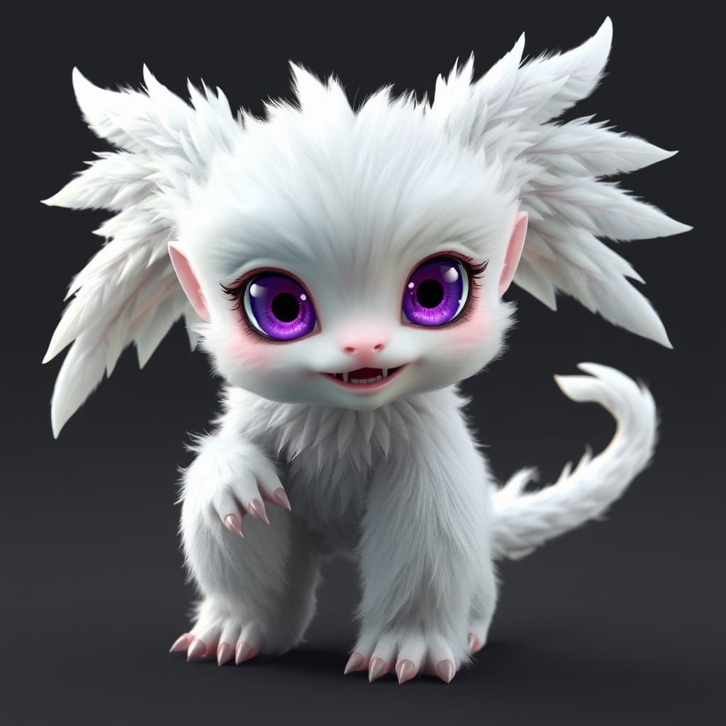 Whimsical Anime Creature with Majestic Wings and Soft Fur