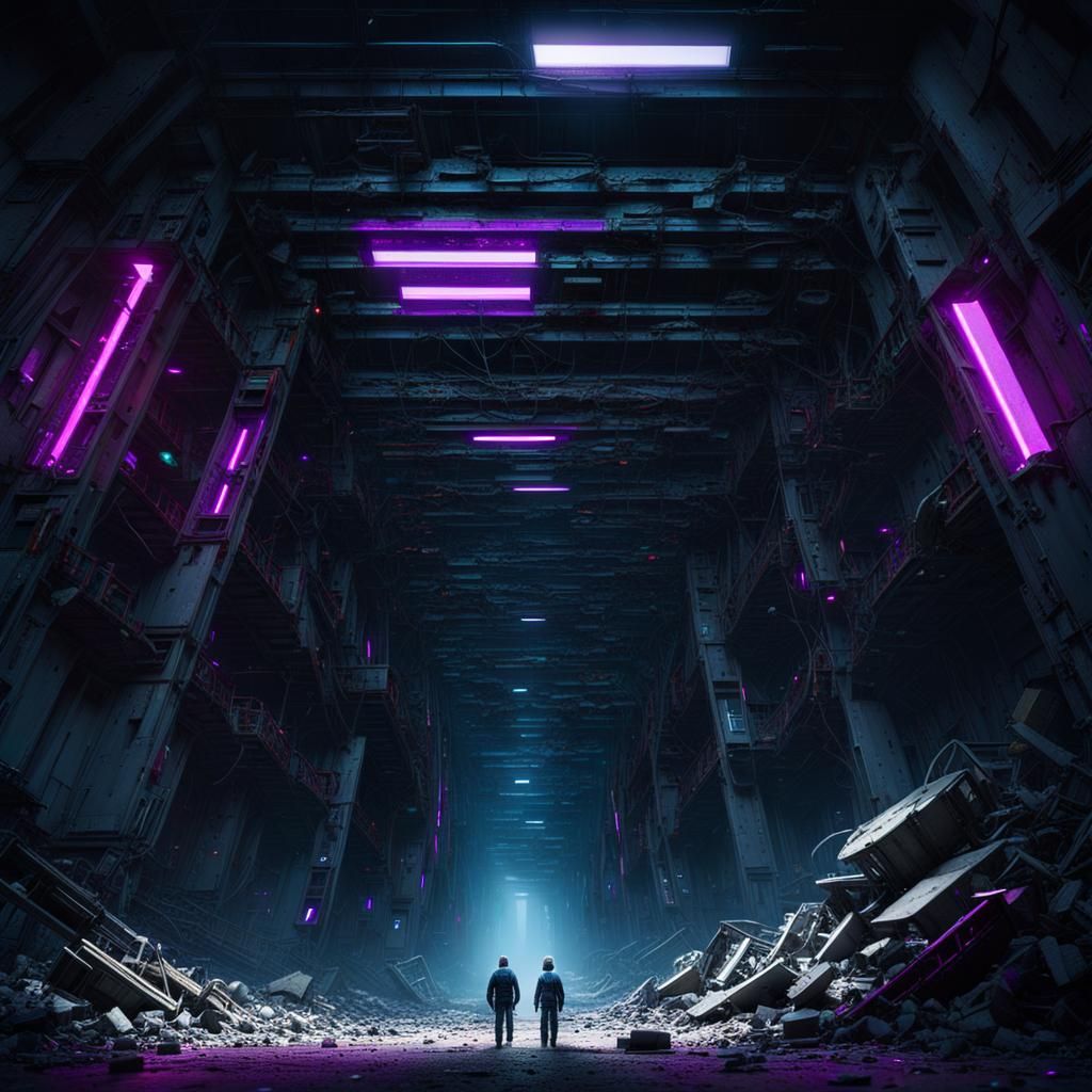 Boy in Derelict Space Station: Dark Anime Illustration