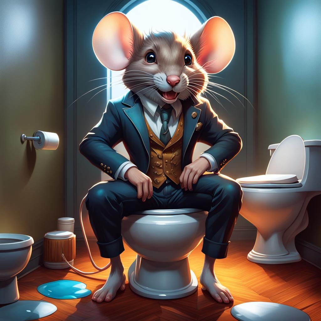 Smiling Mouse on Toilet: 8k Portrait in Unreal Engine