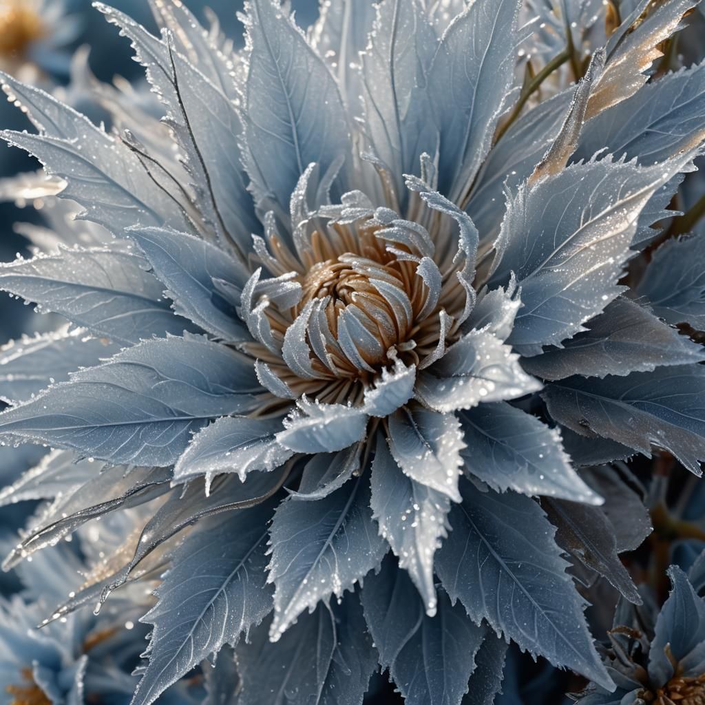 Frost Covered Flower in High-Contrast Digital Art