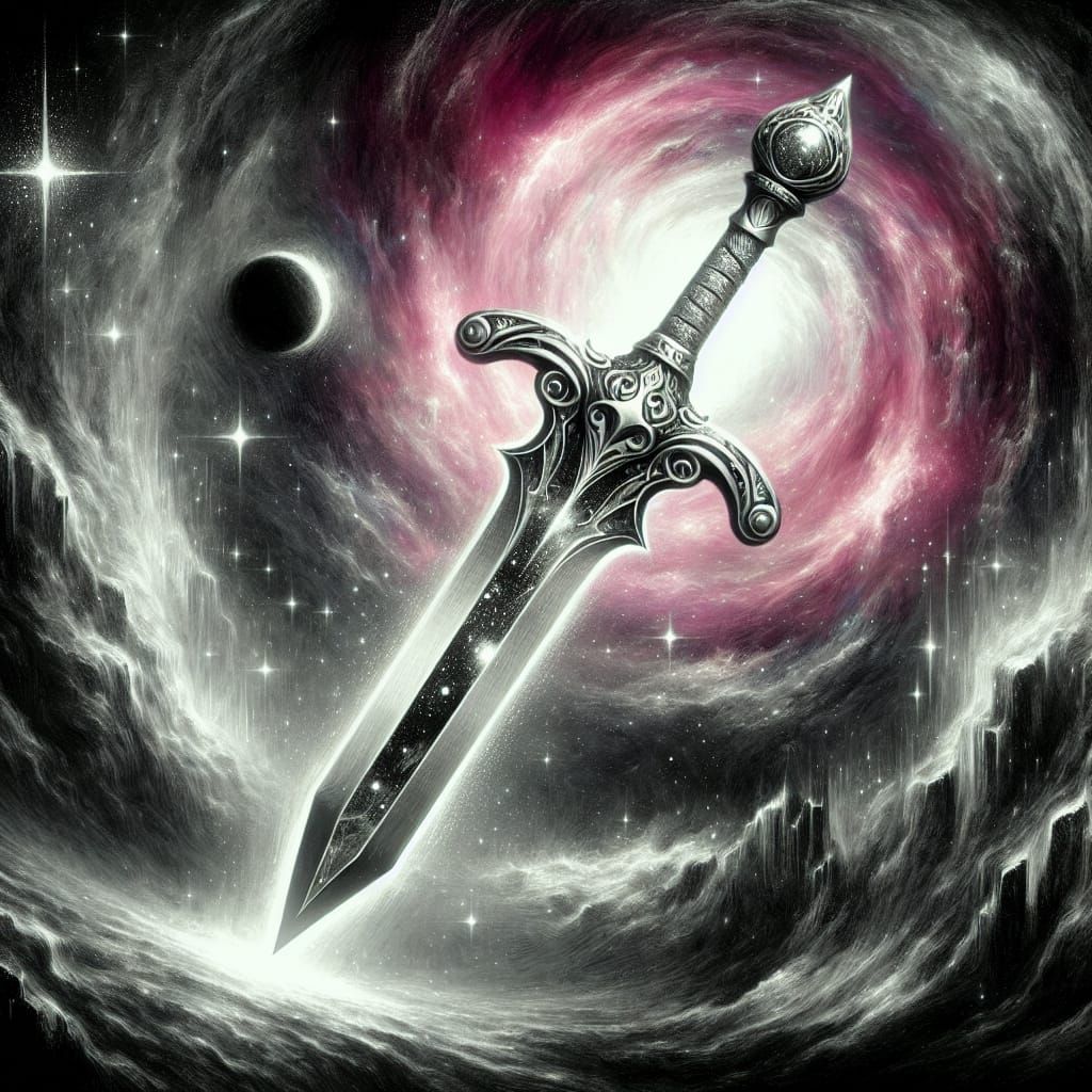 Legendary Glass Sword in Cosmic Void, Charcoal Drawing