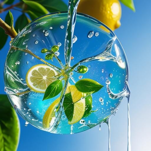 Hyperrealistic Lemon Tree with Dew Drops
