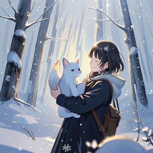 Whimsical Impressionist Fox in Winter Wonderland