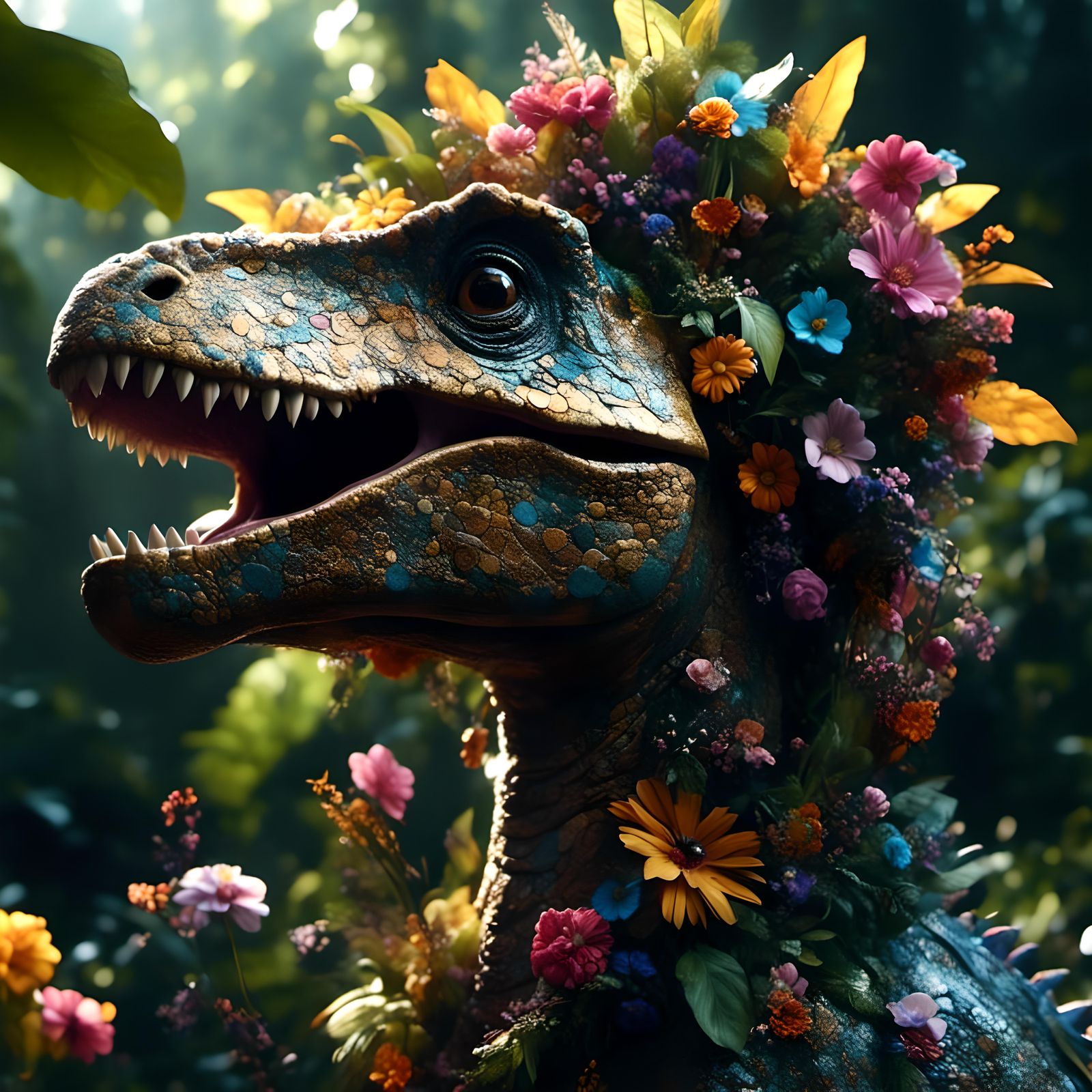 Hyperrealistic Close-Up of a Cute Dinosaur