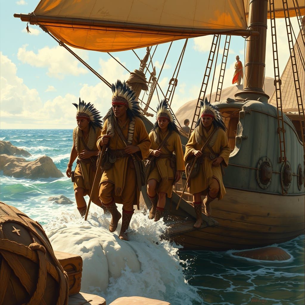 Native American Explorers Land in Spain, Retrofuturism