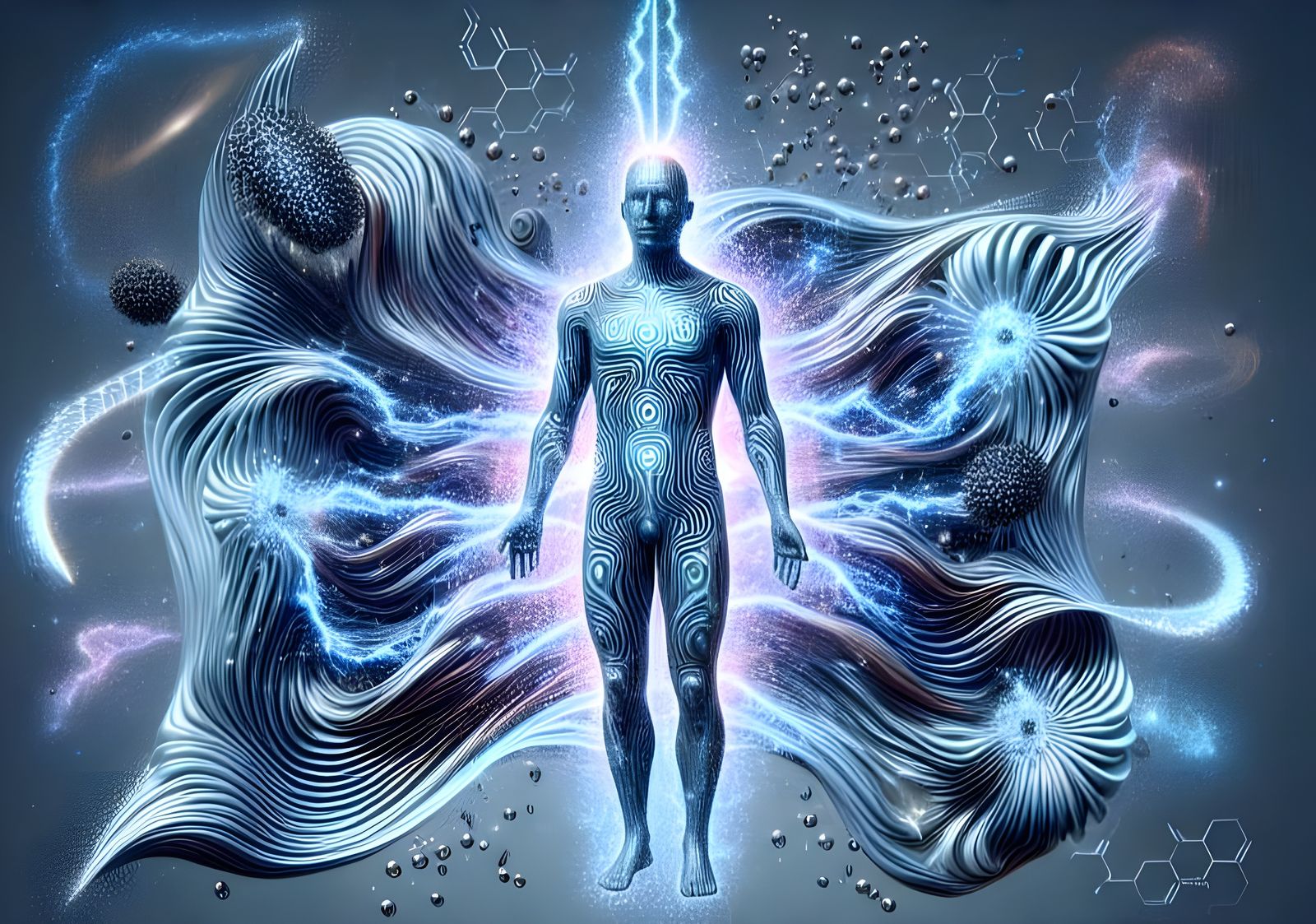 Ethereal Bioelectric Entity in Metallic Shower