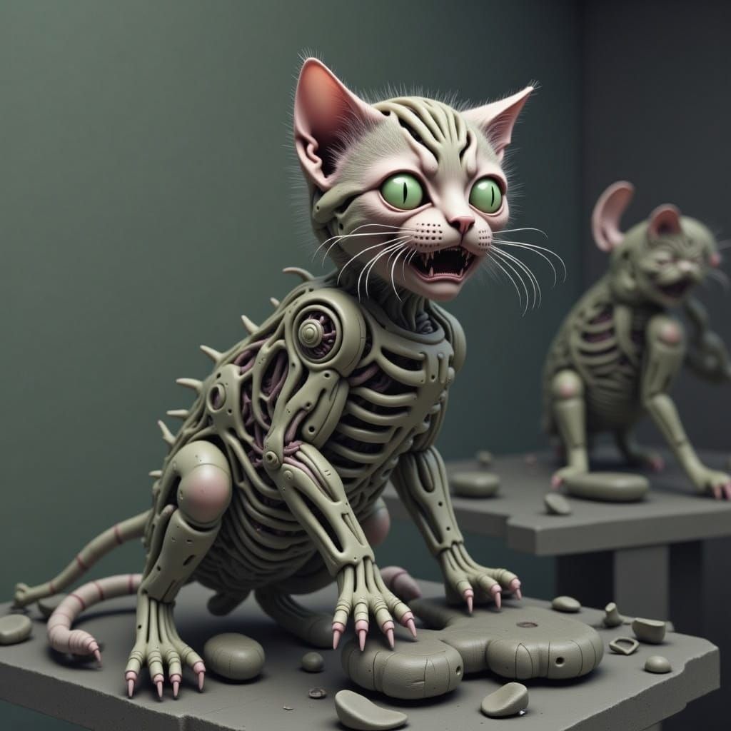 Disturbing Kitten-Cyborg in Junji Ito Style