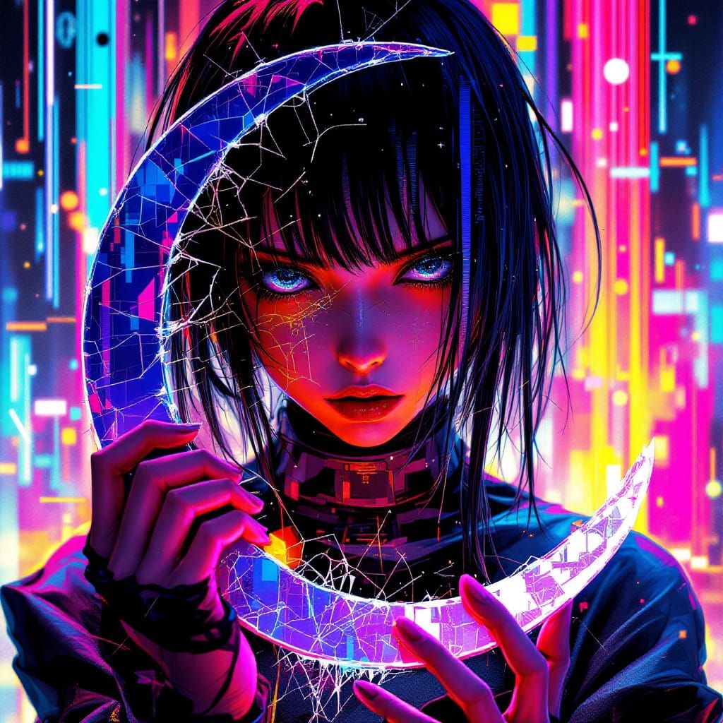 Glitch Art Girl with Broken Mirror