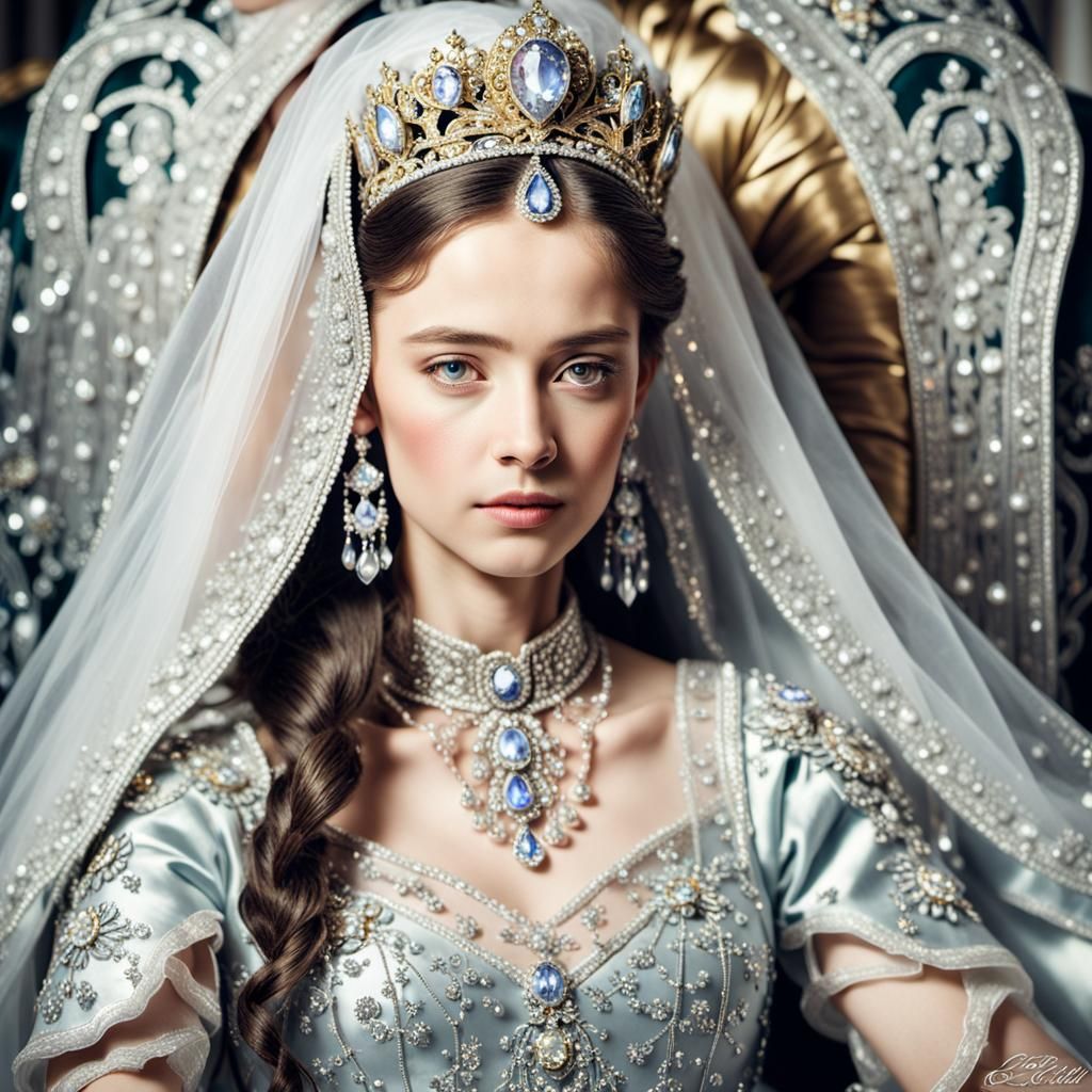 Tsarina Portrait with Silver Kokoshnik in Imperial Style