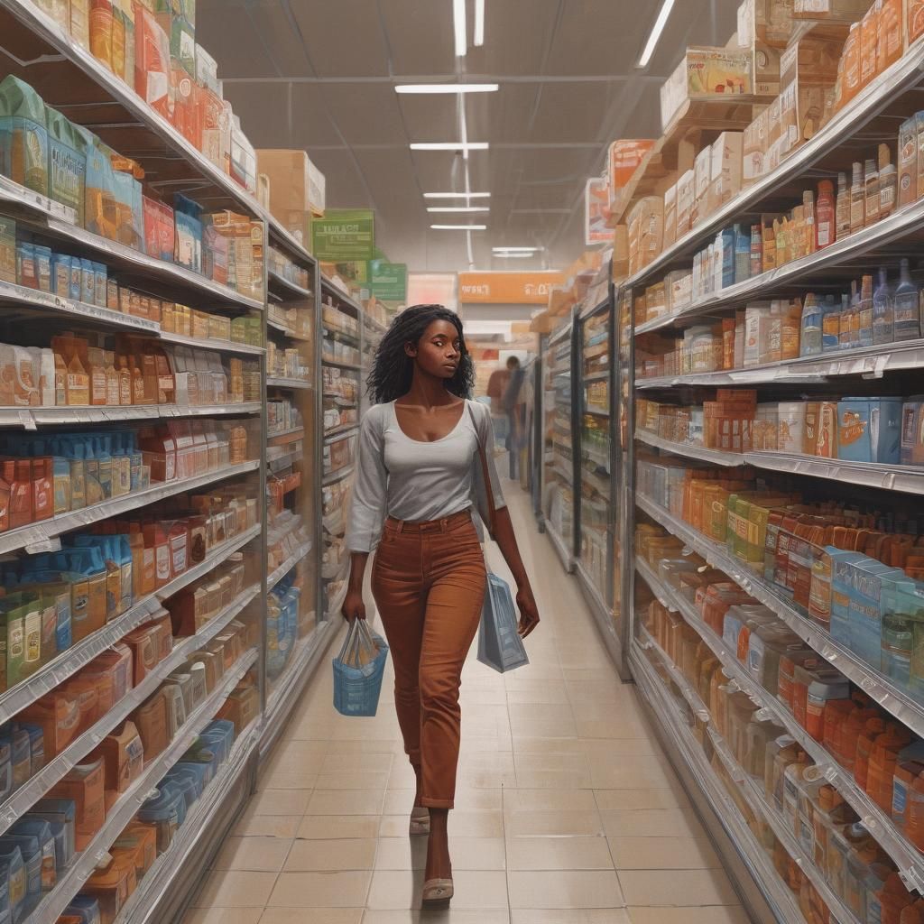 Melanin Woman Shopping in Gouache Photoillustration