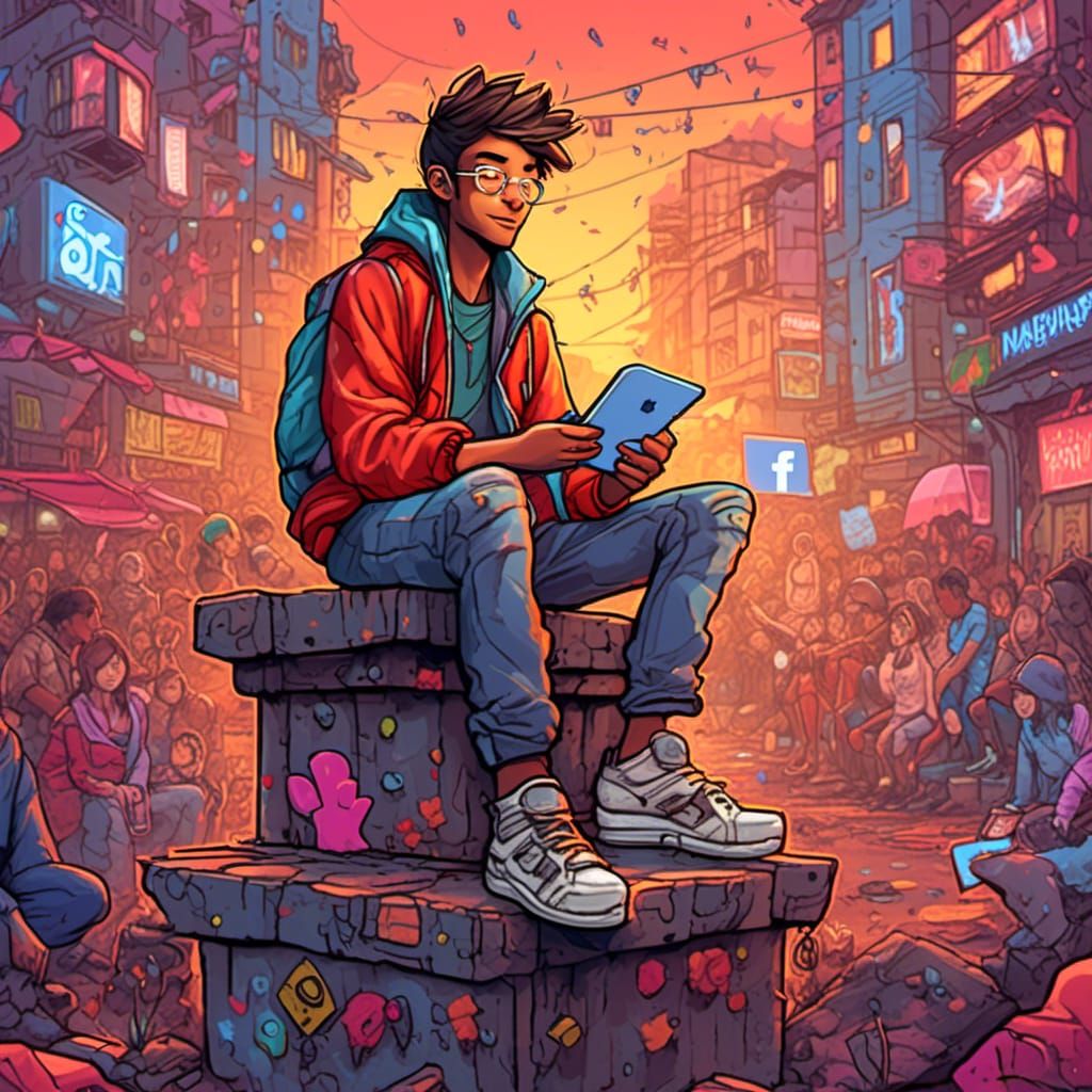 Boy on Facebook Logo in Graffiti Art Style