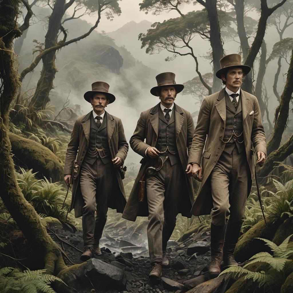 Volcano Descent: A Vintage Adventure Illustration