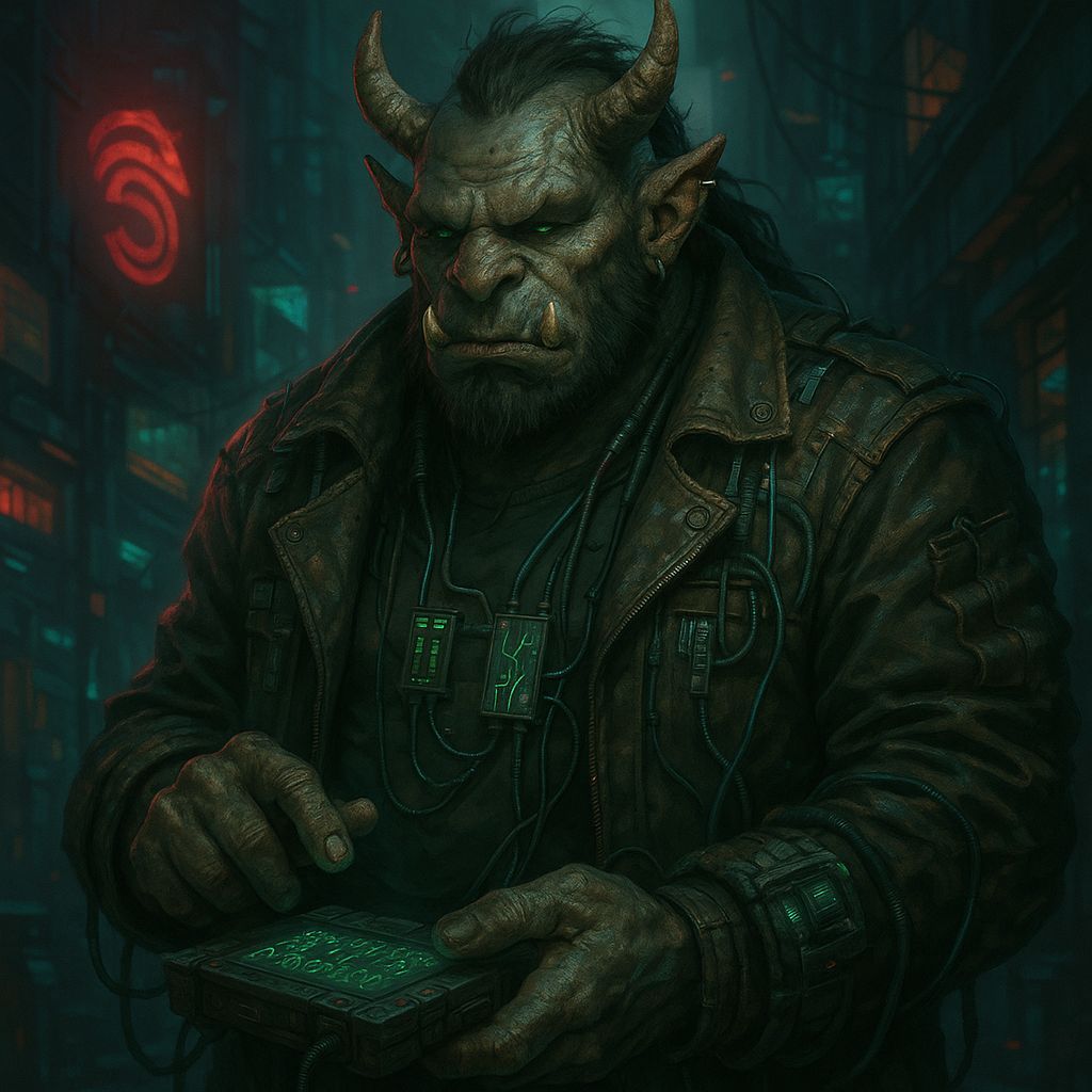 Shadowrun Troll Technomancer in Cyberpunk Style