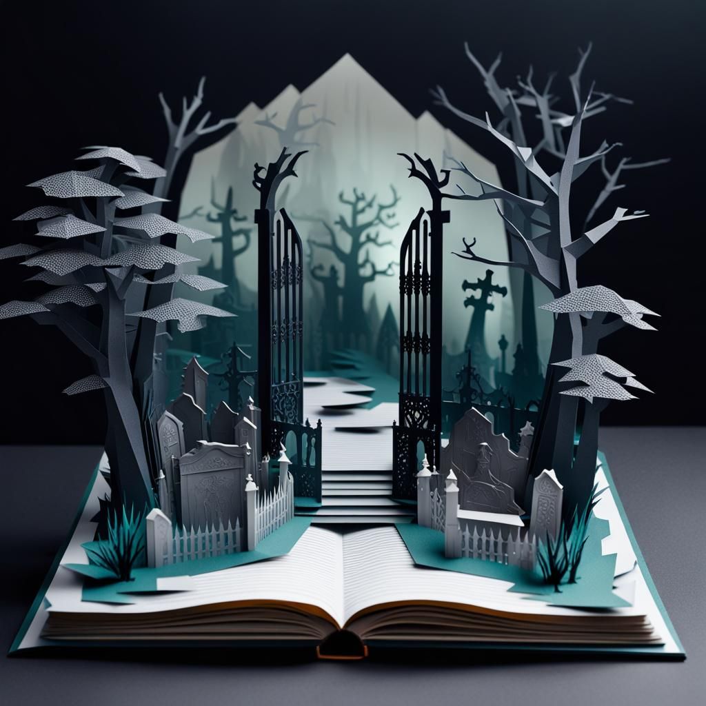 Creepy Cemetery Pop-Up Book in Origami Style