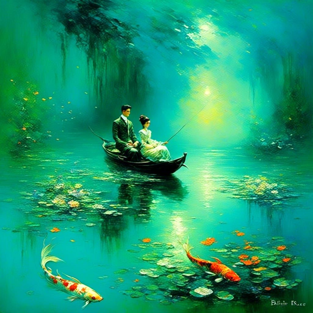 Koi Pond Impasto Painting in Underwater Style
