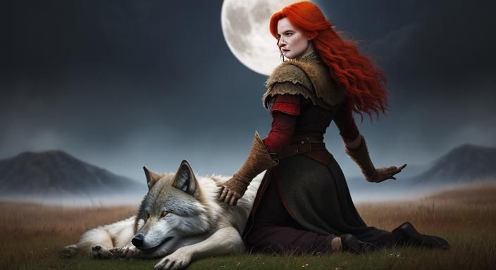 The redheaded woman healed the wolf's wound, knowing she was...