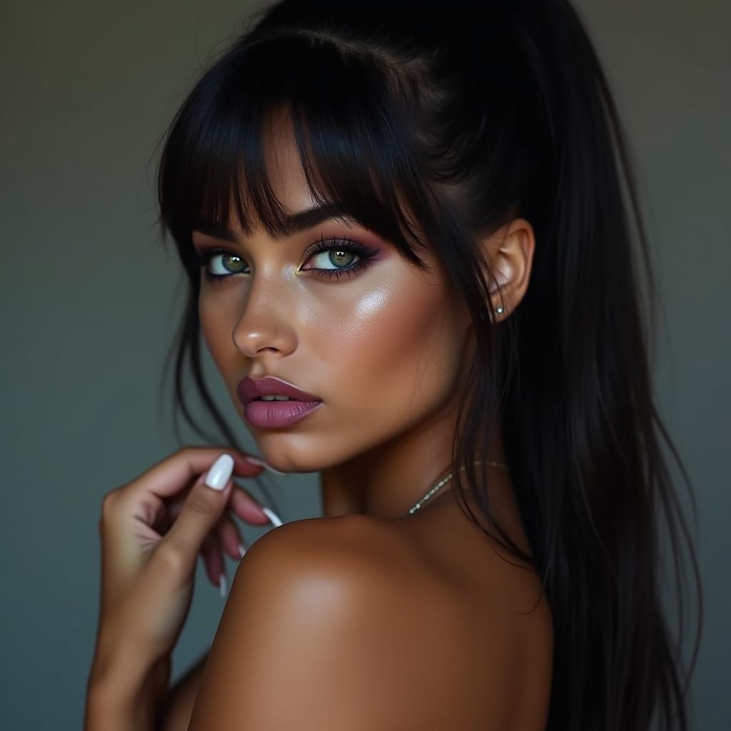 Sensual Portrait of a Young Woman with Green Eyes