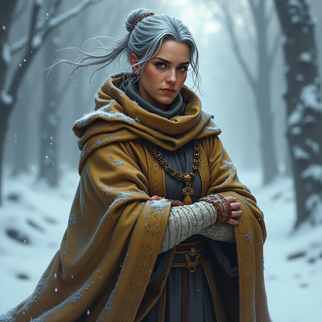 Elderly Priestess in Dungeons and Dragons Realm