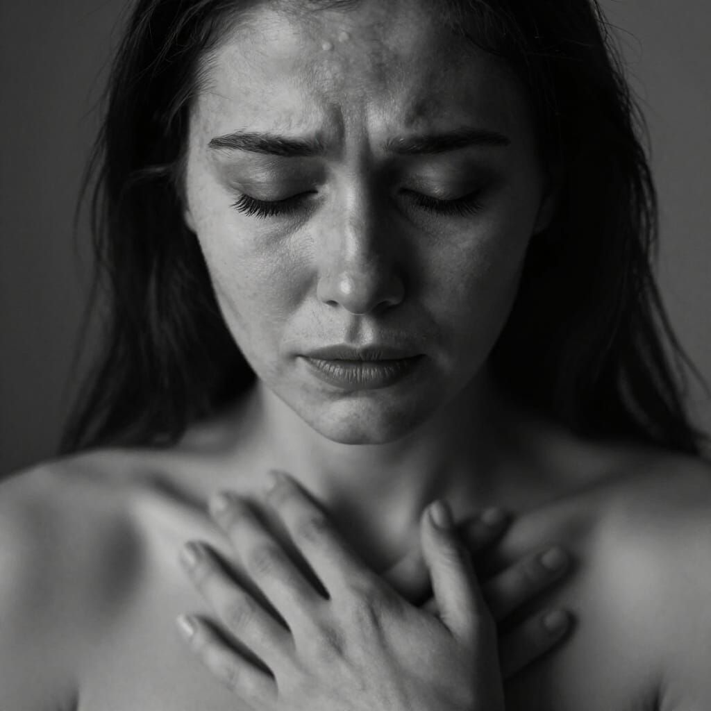 Sad Woman's Portrait in Profound Sorrow