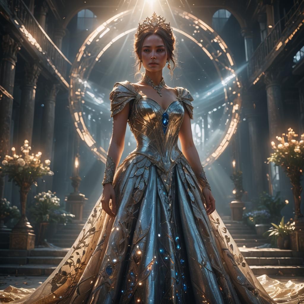 Woman in Gown: Hyperrealistic Glitchcore Fantasy