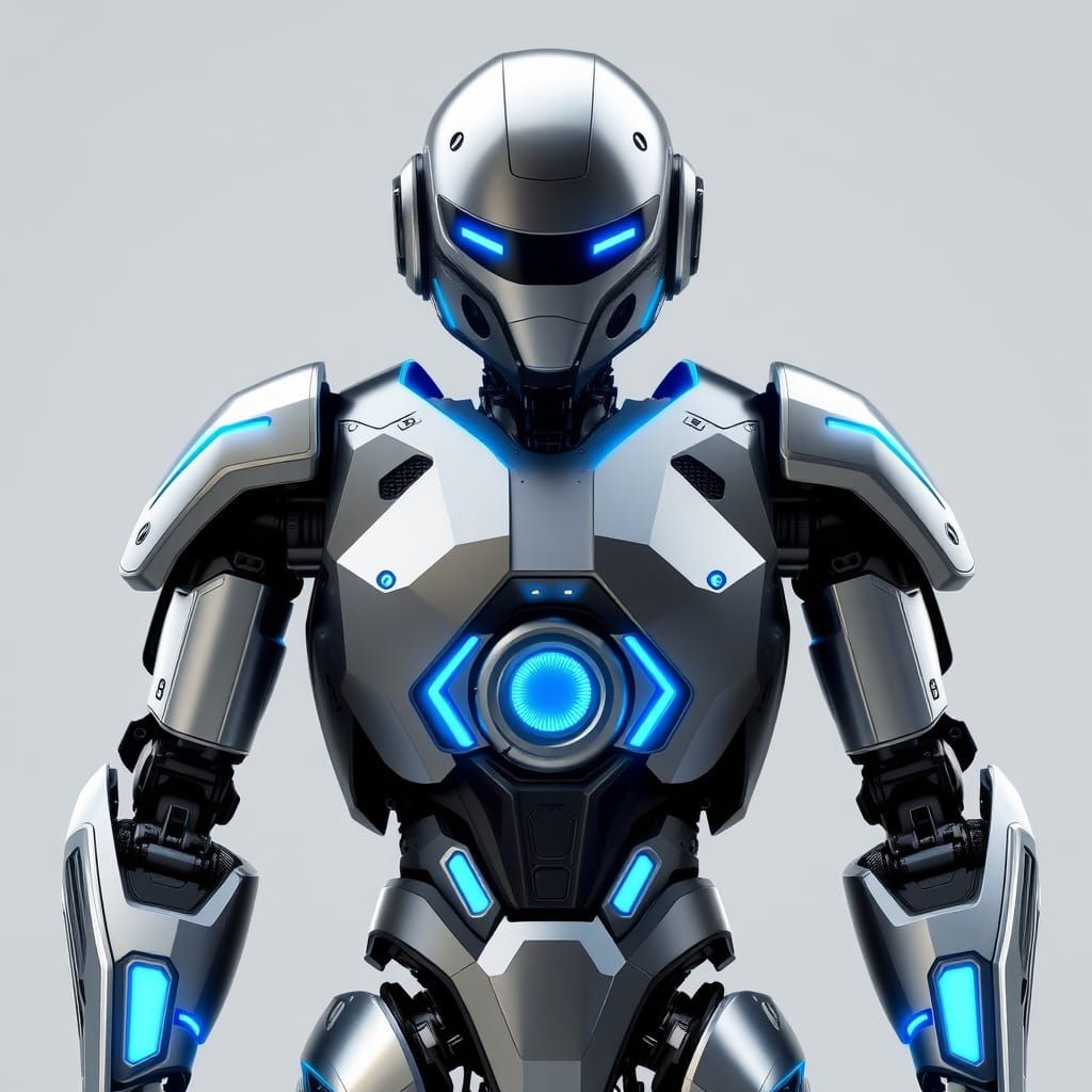 Cyberpunk Robot in Brushed Aluminum and Black