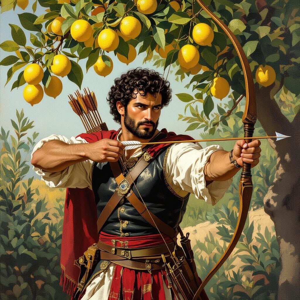 Greek Archer with Lemon Tree in Baroque Style