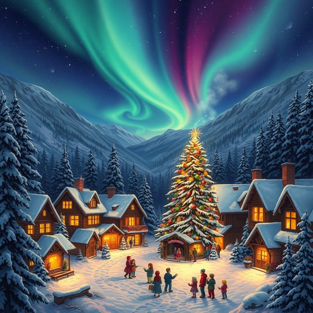 Winter Wonderland Village at Christmas in Vibrant Northern L...