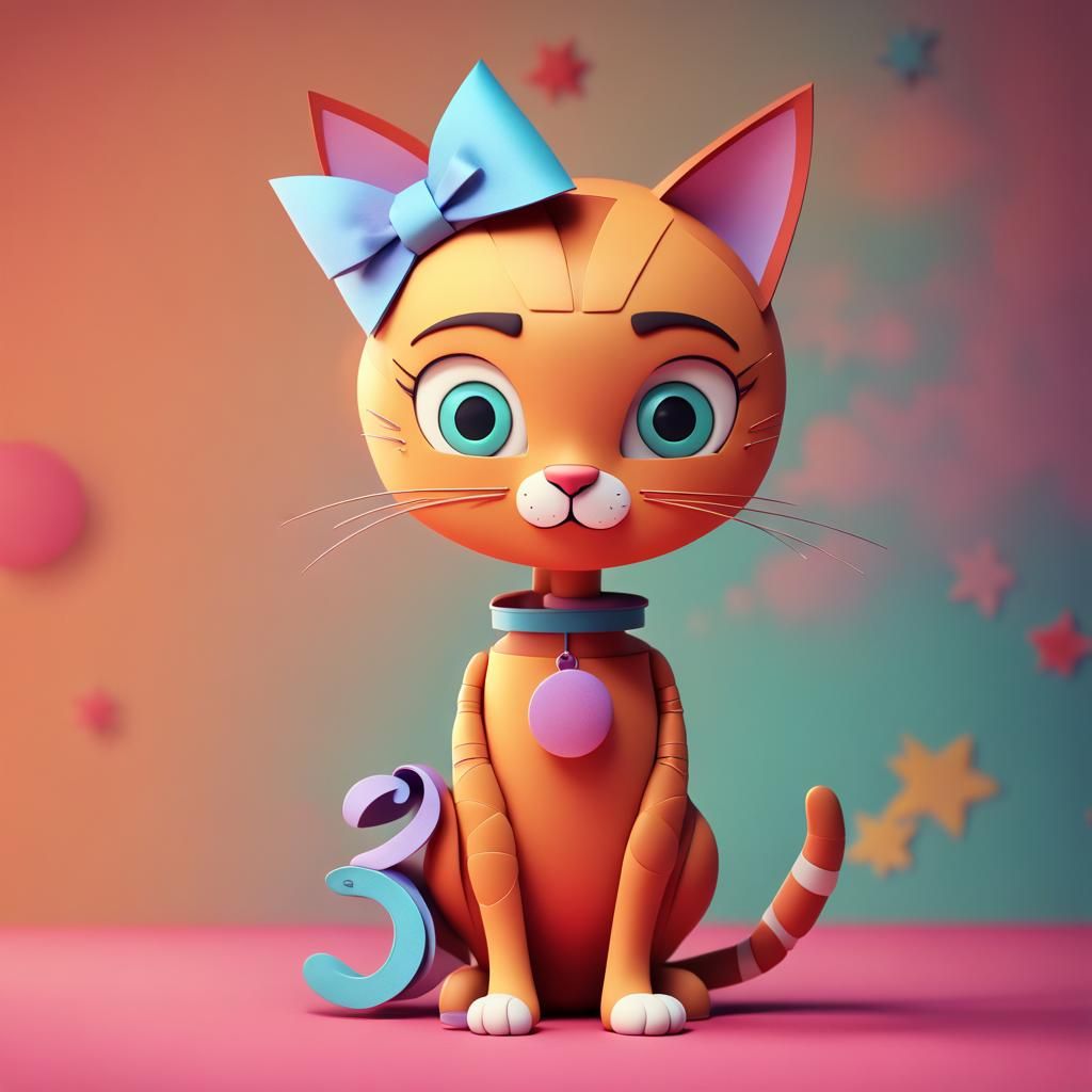 Cat-Headed Paper Doll: 3D Digital Art
