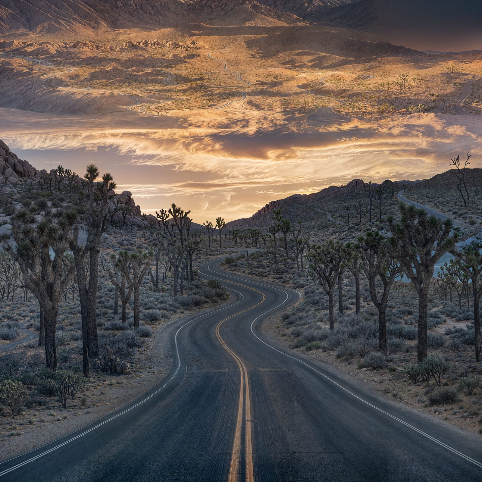 Desert Road at Sunset in Joshua Tree Park