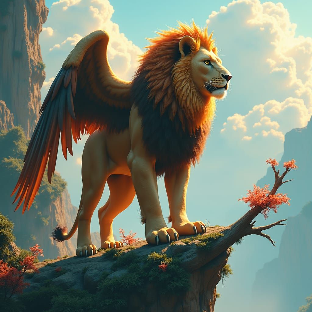 Majestic Lion-Eagle Hybrid in Mystical Realm