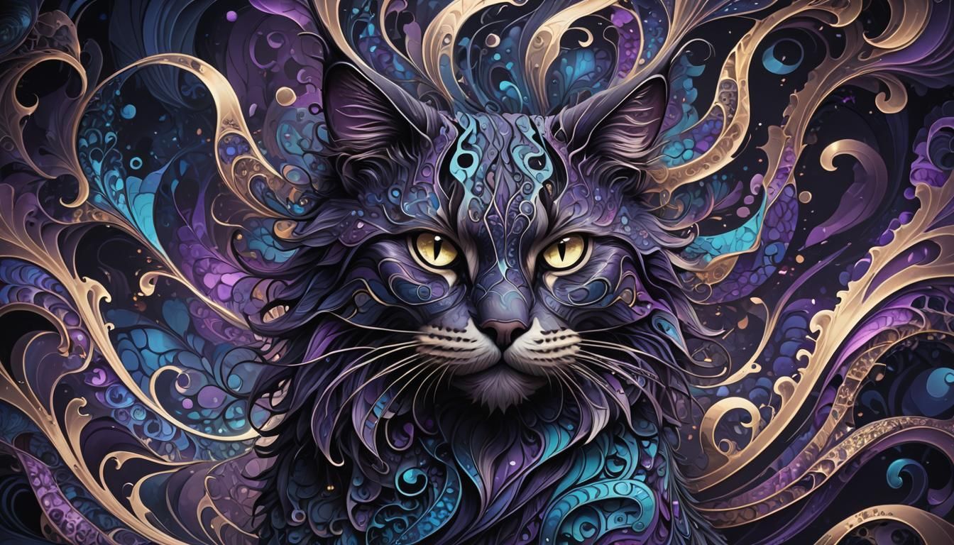 Demonic Cat Generates Waves in Fractal Illustration