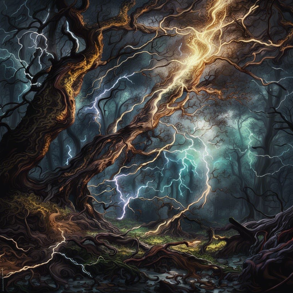 Enchanted Lightning Forest in Abstract Style