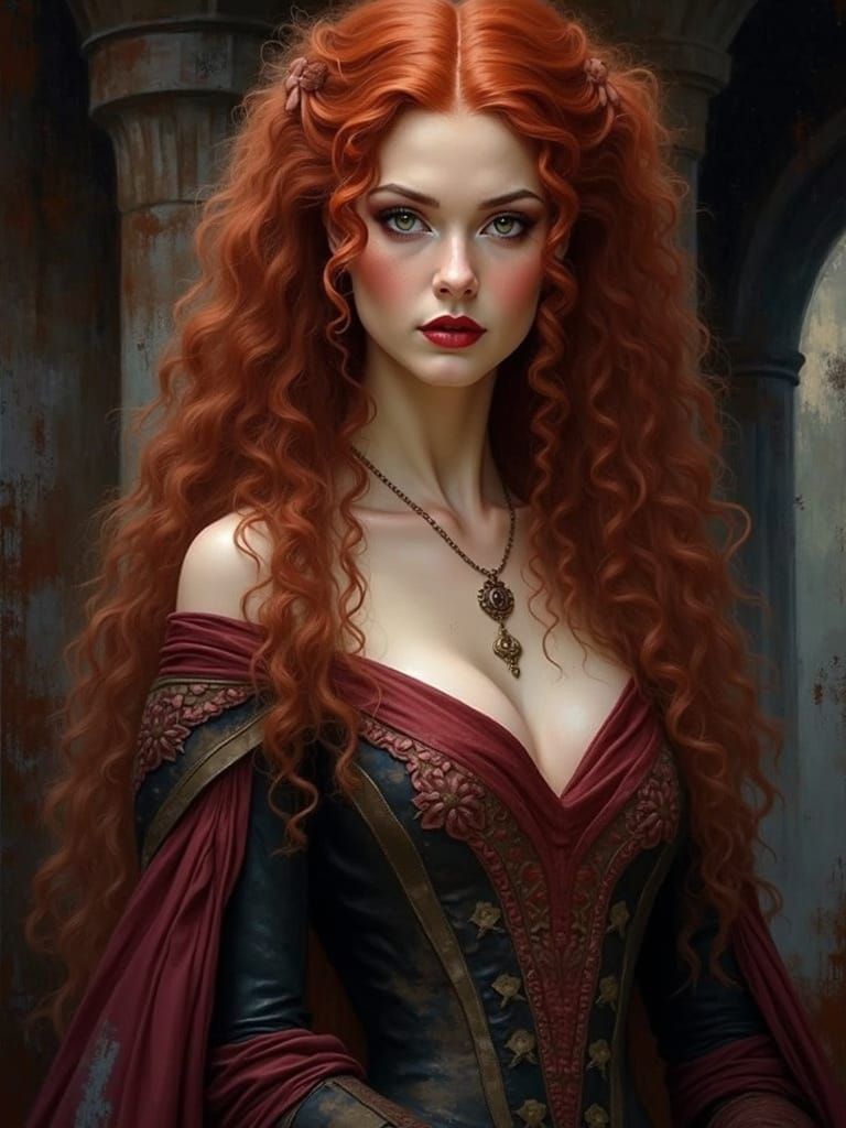 Ethereal Vampire Queen in Cyberpunk Gown, Inspired by Fantas...