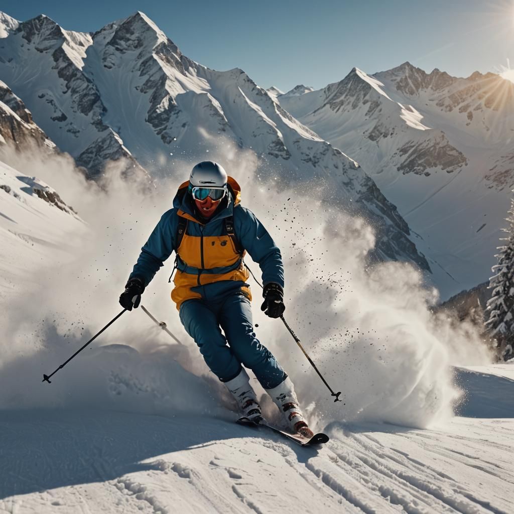 Skier in Deep Powder: Swiss Alps Photography