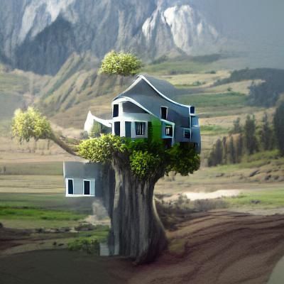 Detailed Matte Painting of Treehouse With Person