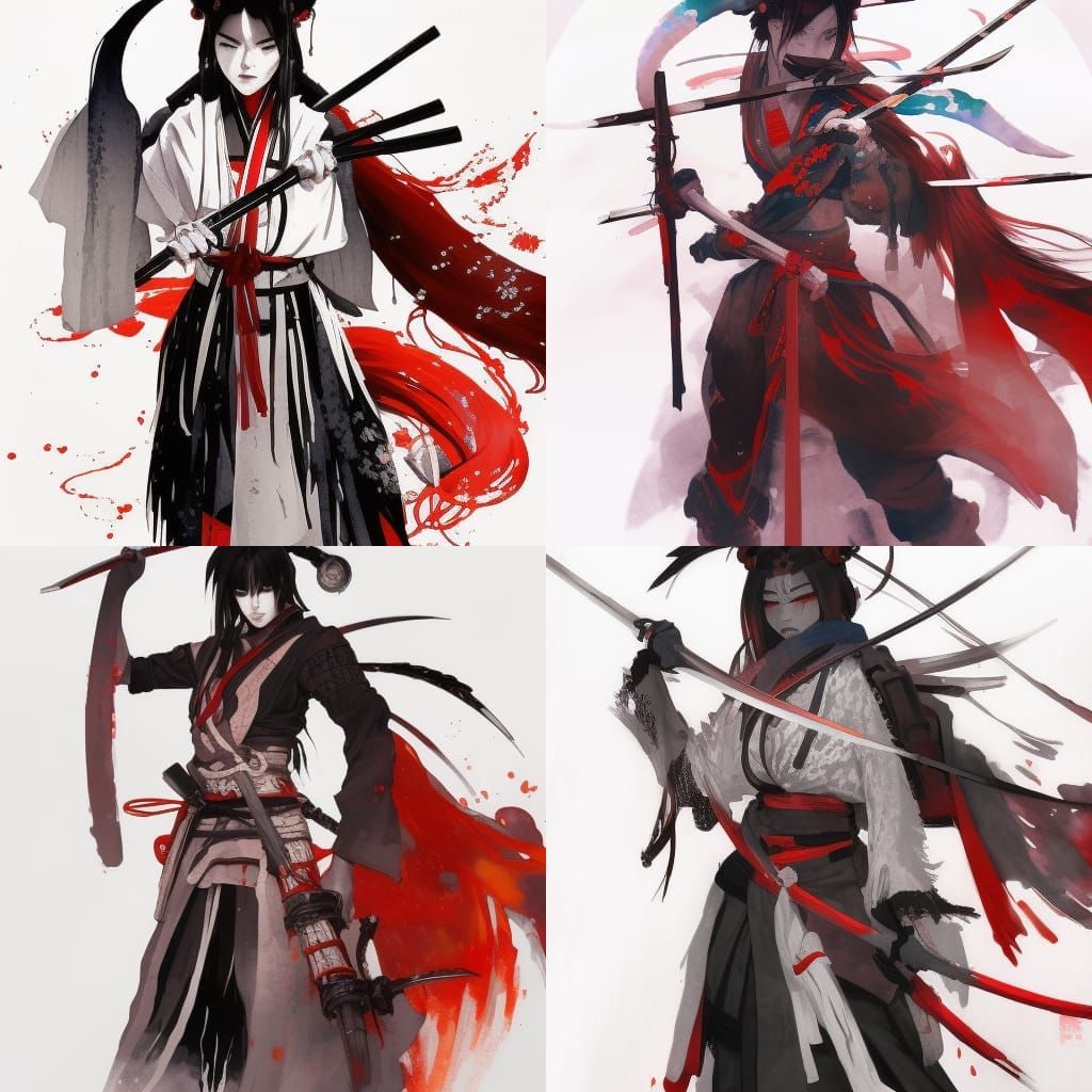 Anime Ronin Girl with Katana in Watercolor Style