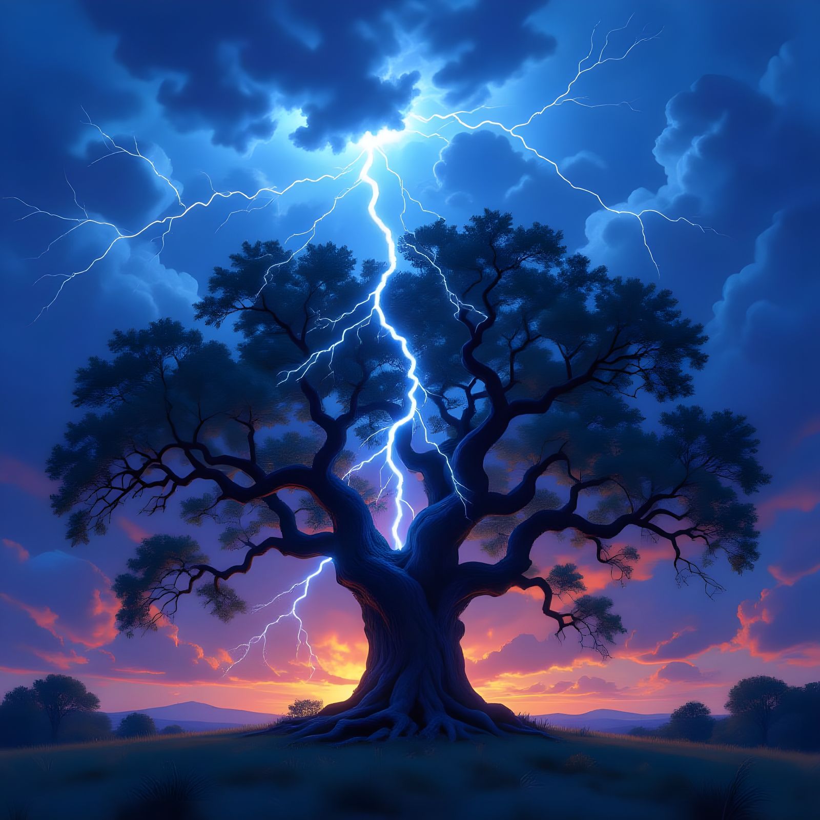 Massive Oak Tree Struck by Lightning in Dramatic Digital Pai...
