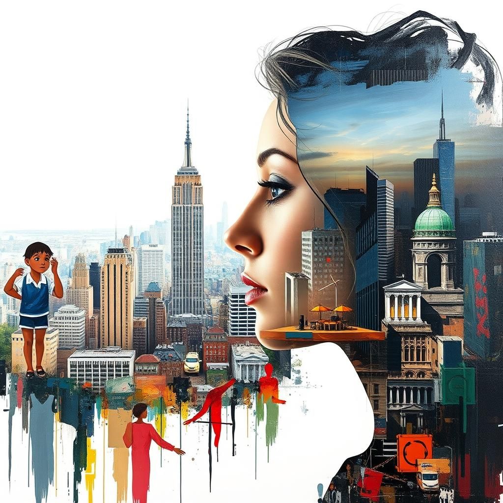 City Meets Face: Expressionist Oil Painting